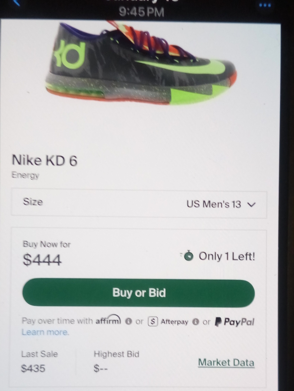 Nike KD 6 Energy Size 7y Item 14